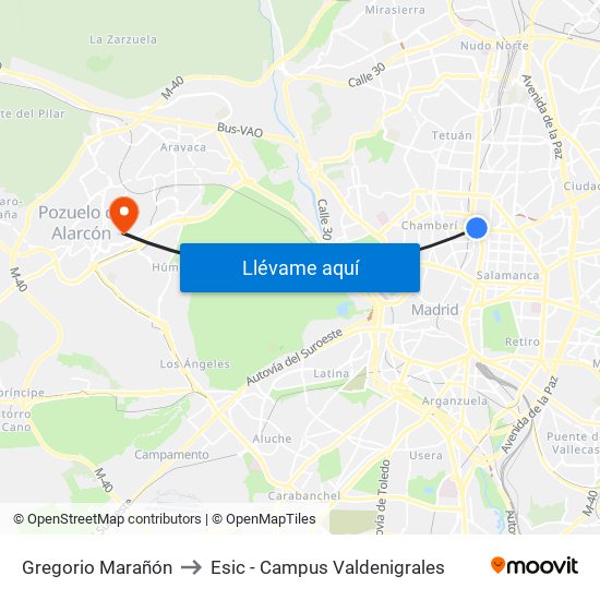 Gregorio Marañón to Esic - Campus Valdenigrales map