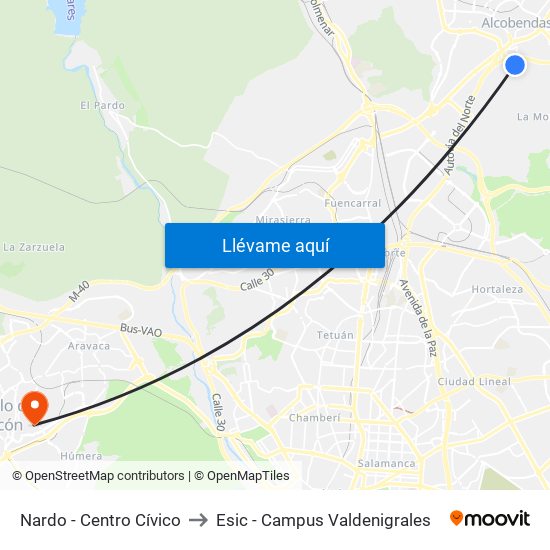 Nardo - Centro Cívico to Esic - Campus Valdenigrales map