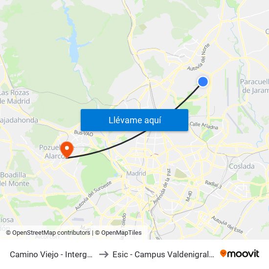 Camino Viejo - Intergolf to Esic - Campus Valdenigrales map