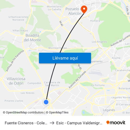 Fuente Cisneros - Colegio to Esic - Campus Valdenigrales map