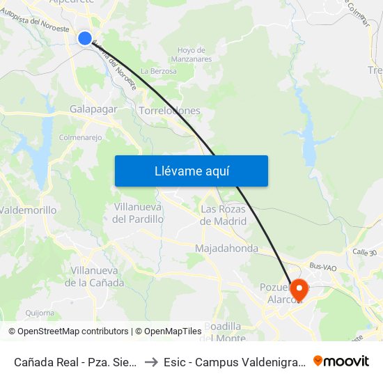 Cañada Real - Pza. Sierra to Esic - Campus Valdenigrales map