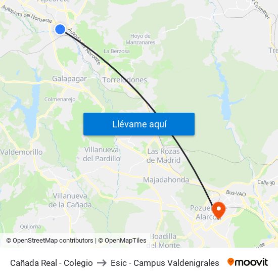 Cañada Real - Colegio to Esic - Campus Valdenigrales map