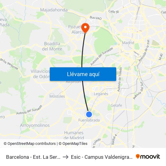 Barcelona - Est. La Serna to Esic - Campus Valdenigrales map