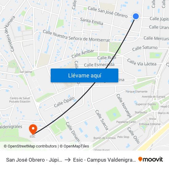 San José Obrero - Júpiter to Esic - Campus Valdenigrales map