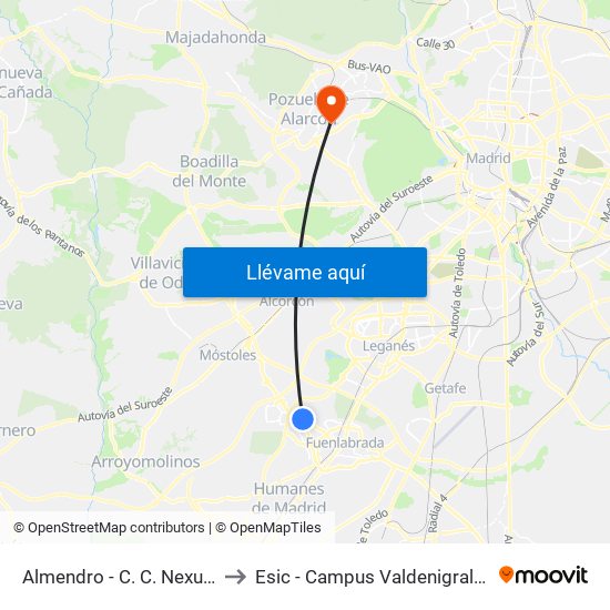 Almendro - C. C. Nexum to Esic - Campus Valdenigrales map