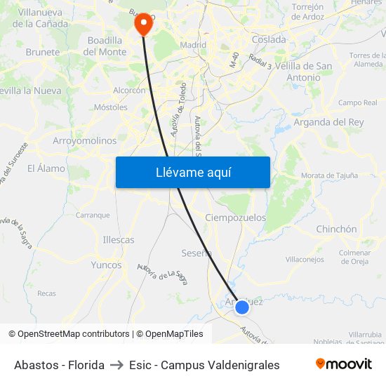 Abastos - Florida to Esic - Campus Valdenigrales map