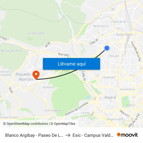 Blanco Argibay - Paseo De La Dirección to Esic - Campus Valdenigrales map