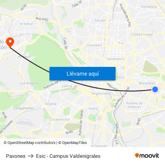 Pavones to Esic - Campus Valdenigrales map