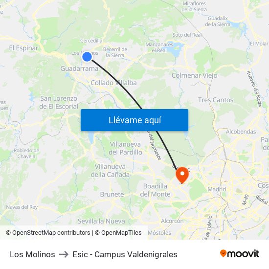 Los Molinos to Esic - Campus Valdenigrales map
