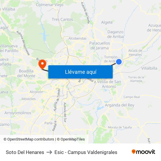 Soto Del Henares to Esic - Campus Valdenigrales map