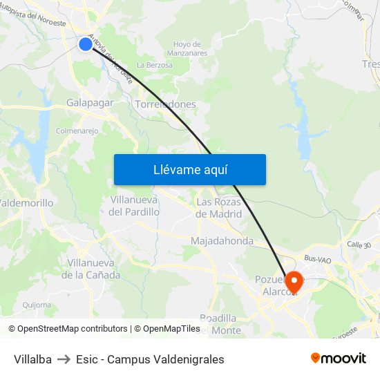 Villalba to Esic - Campus Valdenigrales map