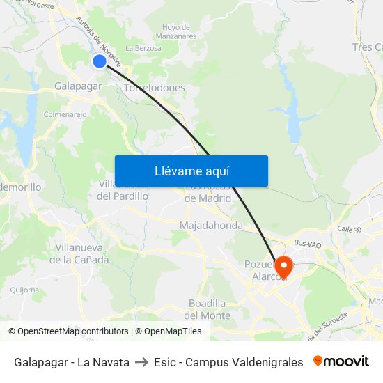 Galapagar - La Navata to Esic - Campus Valdenigrales map