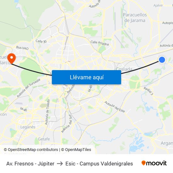 Av. Fresnos - Júpiter to Esic - Campus Valdenigrales map