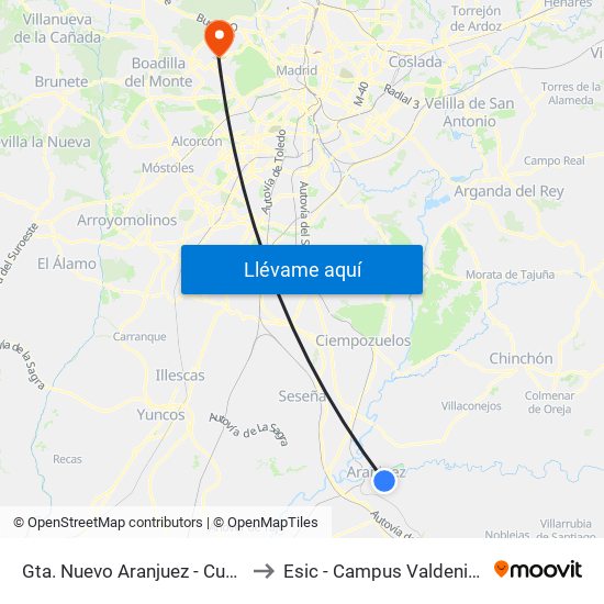Gta. Nuevo Aranjuez - Cuarteles to Esic - Campus Valdenigrales map