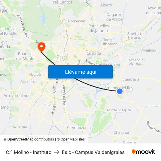 C.º Molino - Instituto to Esic - Campus Valdenigrales map