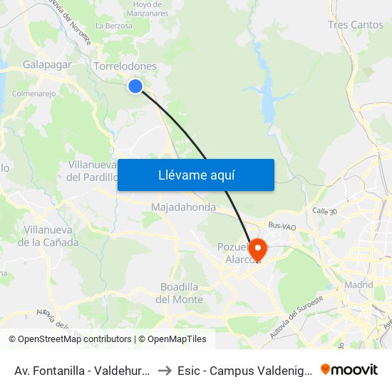 Av. Fontanilla - Valdehurones to Esic - Campus Valdenigrales map
