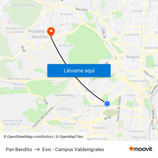 Pan Bendito to Esic - Campus Valdenigrales map
