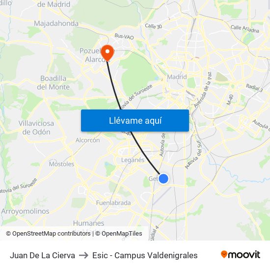 Juan De La Cierva to Esic - Campus Valdenigrales map