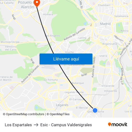 Los Espartales to Esic - Campus Valdenigrales map