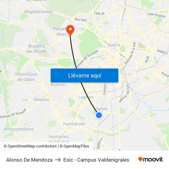 Alonso De Mendoza to Esic - Campus Valdenigrales map