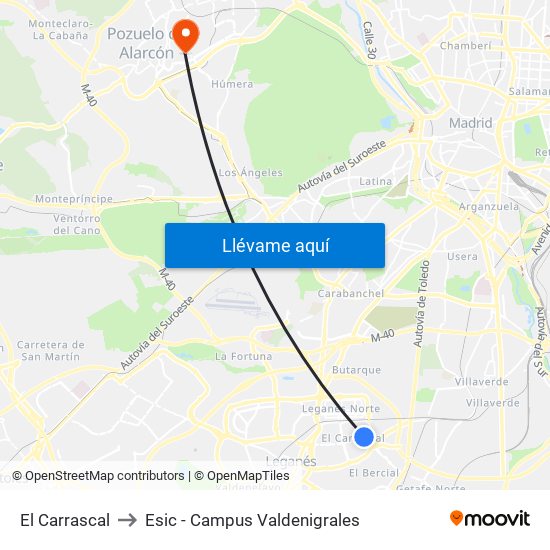 El Carrascal to Esic - Campus Valdenigrales map