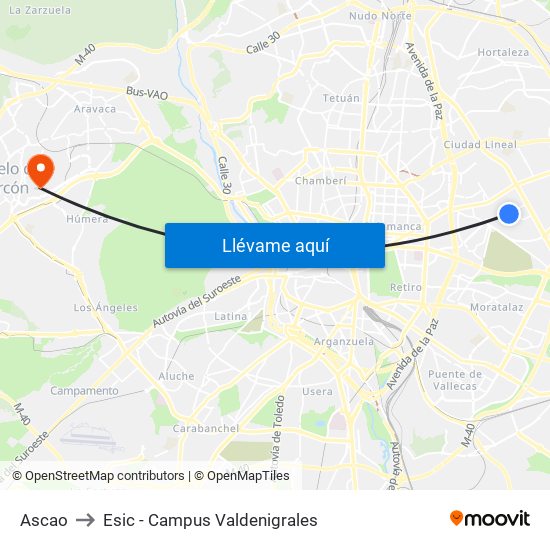 Ascao to Esic - Campus Valdenigrales map