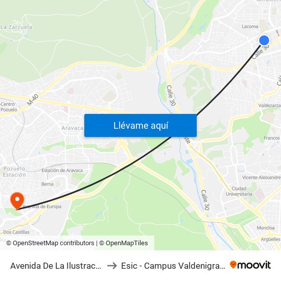 Avenida De La Ilustración to Esic - Campus Valdenigrales map