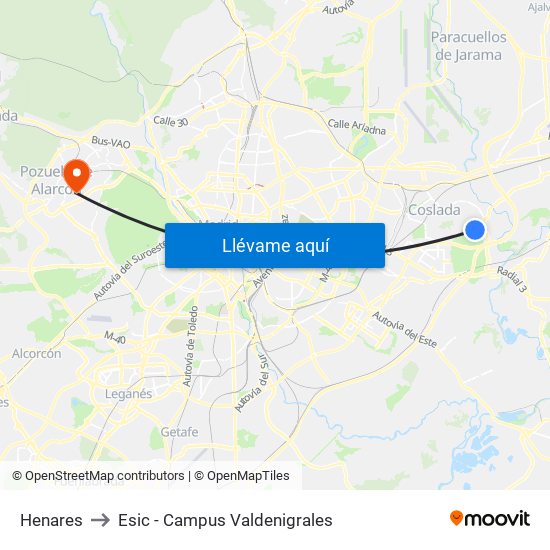 Henares to Esic - Campus Valdenigrales map