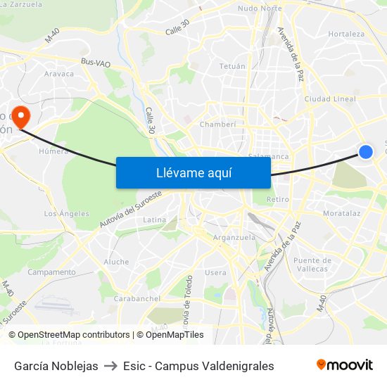 García Noblejas to Esic - Campus Valdenigrales map
