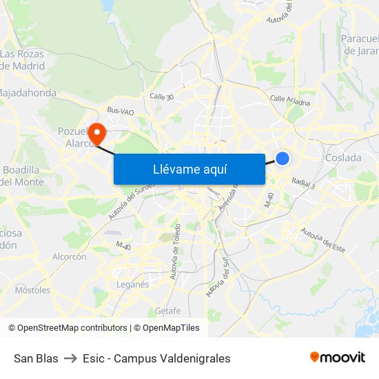 San Blas to Esic - Campus Valdenigrales map