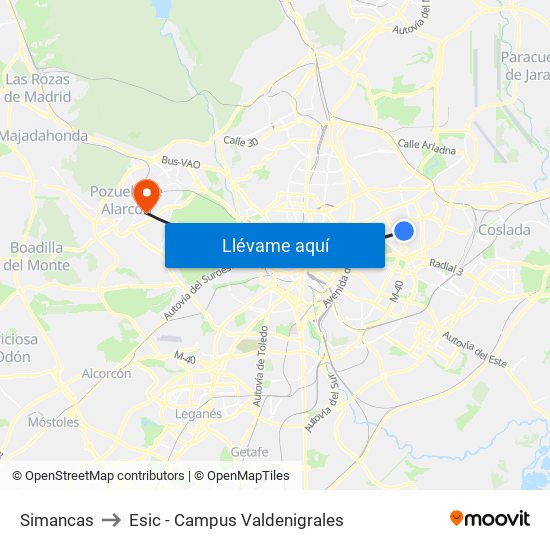 Simancas to Esic - Campus Valdenigrales map