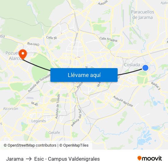 Jarama to Esic - Campus Valdenigrales map