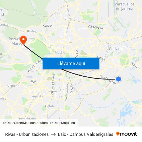 Rivas - Urbanizaciones to Esic - Campus Valdenigrales map