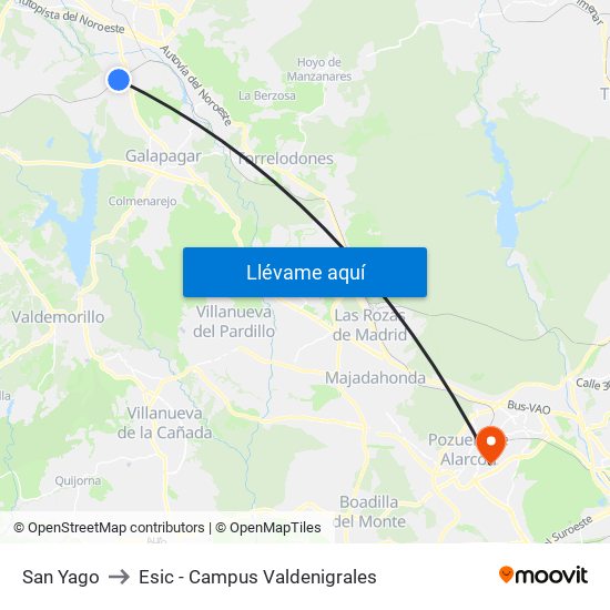 San Yago to Esic - Campus Valdenigrales map