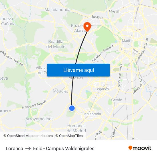 Loranca to Esic - Campus Valdenigrales map