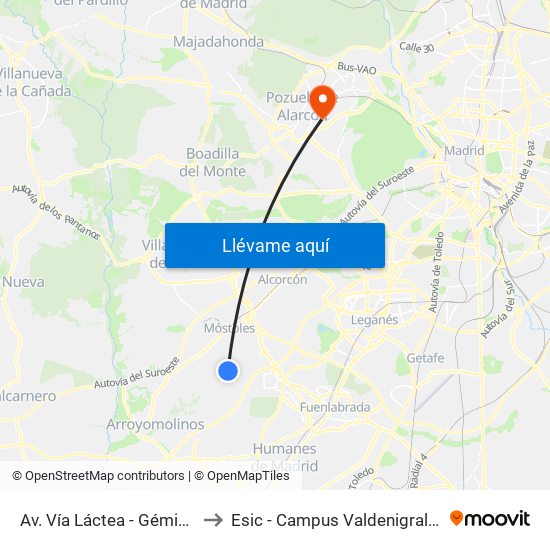 Av. Vía Láctea - Géminis to Esic - Campus Valdenigrales map