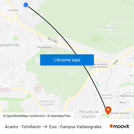 Acanto - Tomillarón to Esic - Campus Valdenigrales map