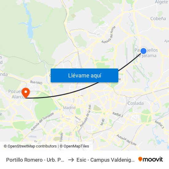 Portillo Romero - Urb. Pulido to Esic - Campus Valdenigrales map