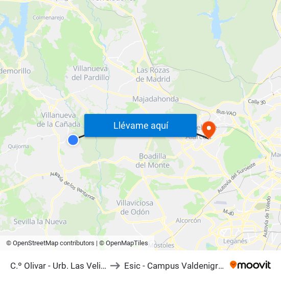 C.º Olivar - Urb. Las Velisas to Esic - Campus Valdenigrales map