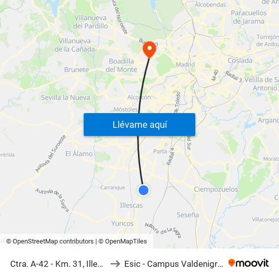 Ctra. A-42 - Km. 31, Illescas to Esic - Campus Valdenigrales map