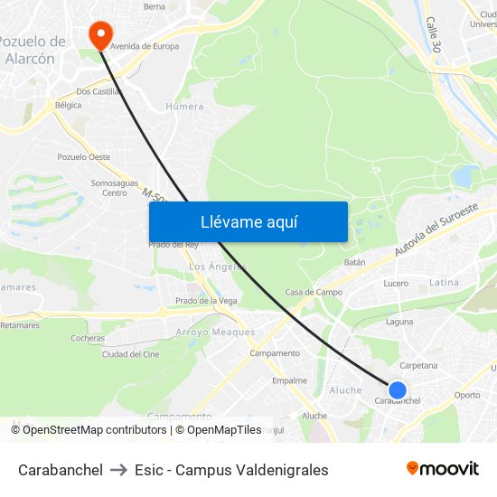 Carabanchel to Esic - Campus Valdenigrales map