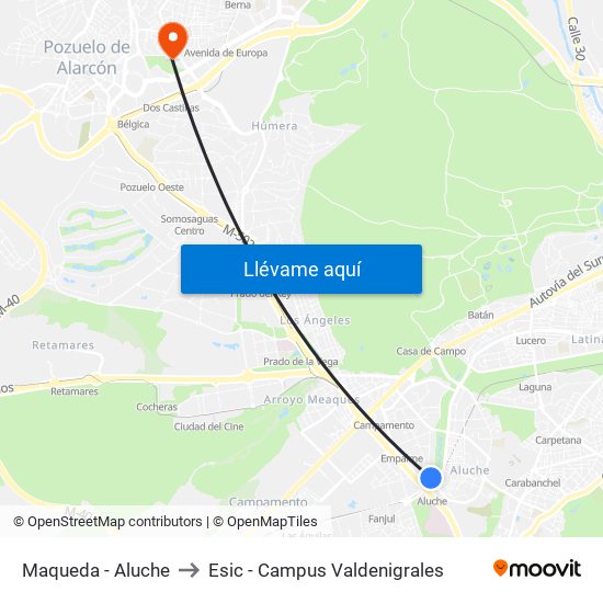 Maqueda - Aluche to Esic - Campus Valdenigrales map