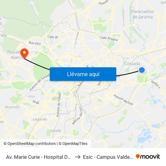Av. Marie Curie - Hospital Del Henares to Esic - Campus Valdenigrales map