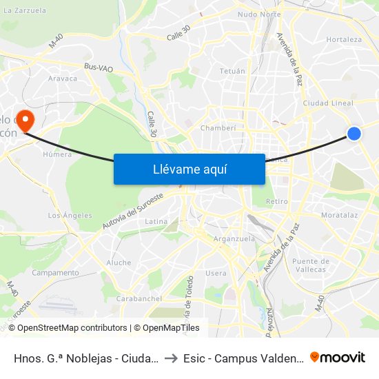 Hnos. G.ª Noblejas - Ciudad Lineal to Esic - Campus Valdenigrales map