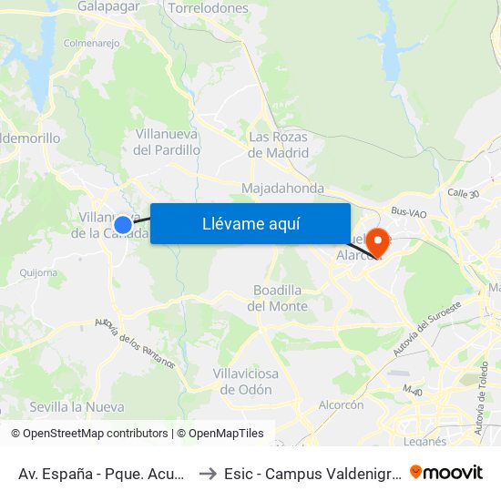 Av. España - Pque. Acuático to Esic - Campus Valdenigrales map