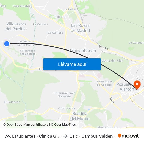 Av. Estudiantes - Clínica Geriátrica to Esic - Campus Valdenigrales map