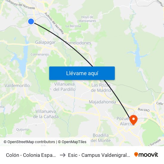 Colón - Colonia España to Esic - Campus Valdenigrales map