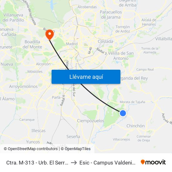 Ctra. M-313 - Urb. El Serranillo to Esic - Campus Valdenigrales map