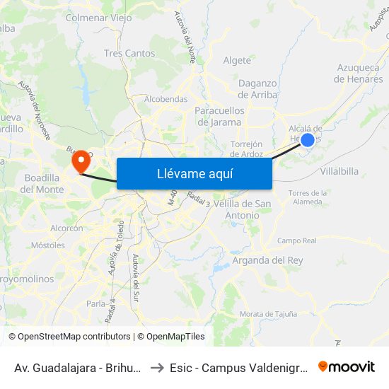Av. Guadalajara - Brihuega to Esic - Campus Valdenigrales map