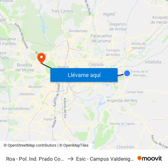 Roa - Pol. Ind. Prado Concejil to Esic - Campus Valdenigrales map